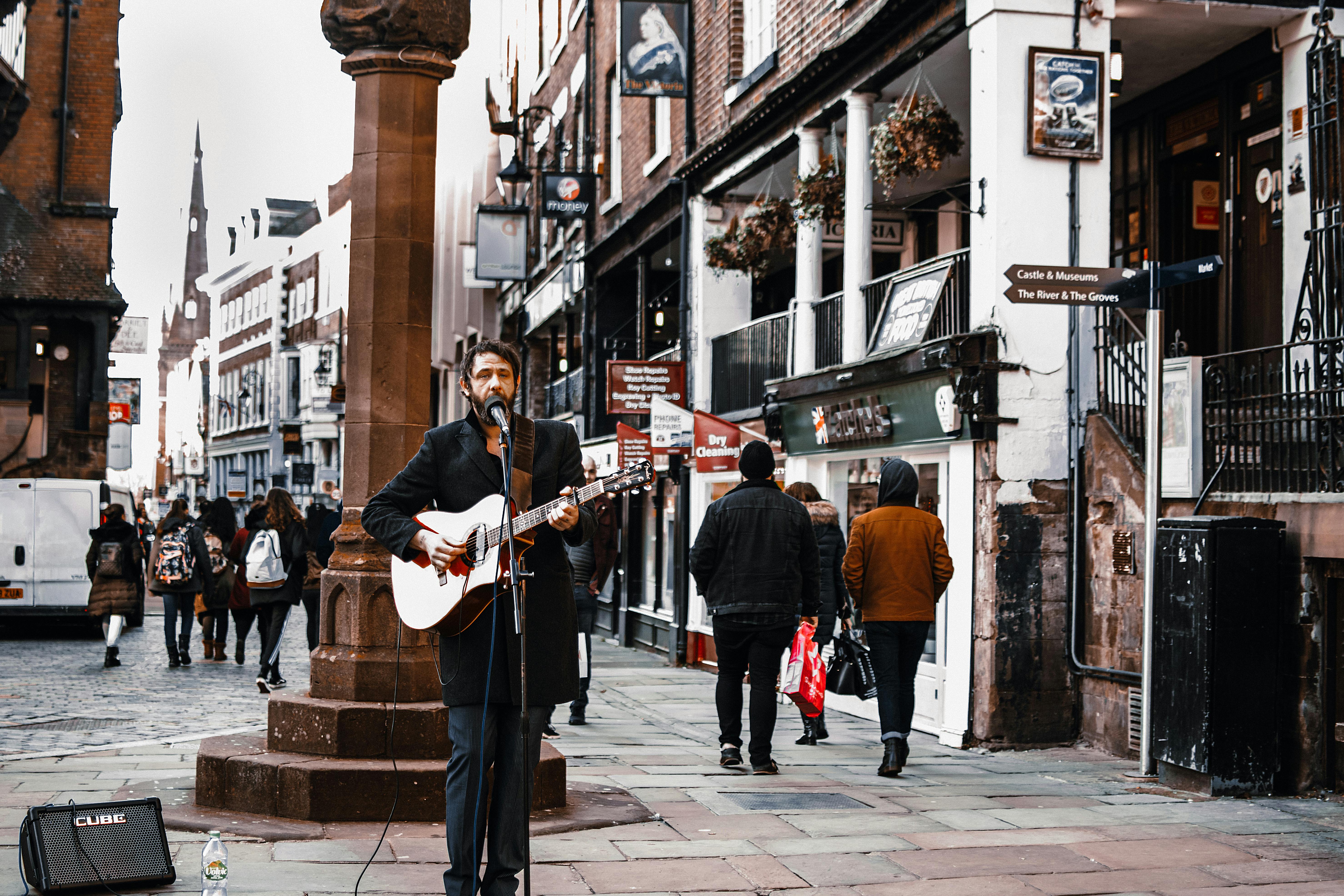 Man busking in Chester City Center